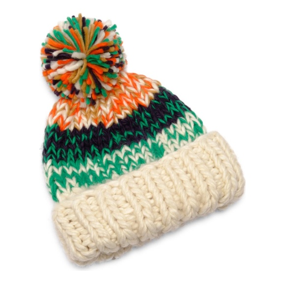 NEW Free People Tide Stripe Knit Pom Beanie Ivory - Picture 1 of 16